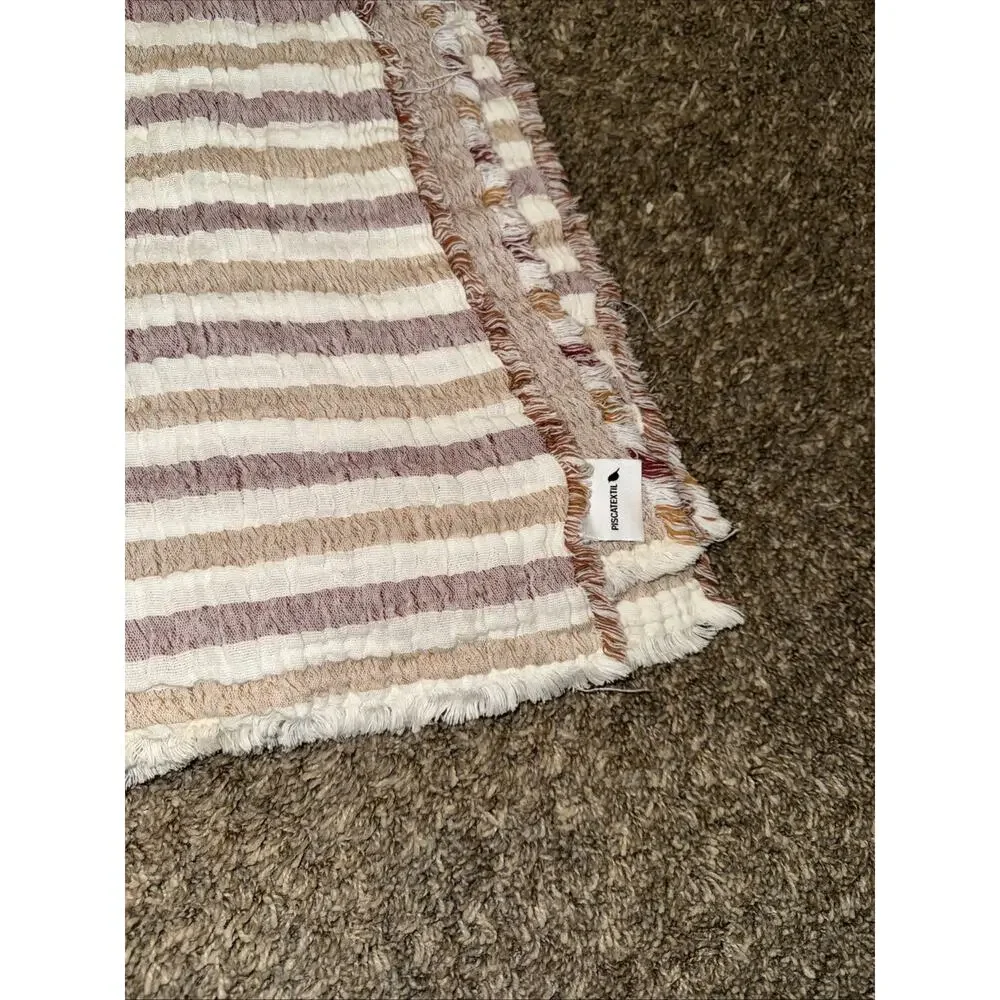 Oversized Reversible Throw Taupe/Stripes Made in Portugal Piscatextil 50